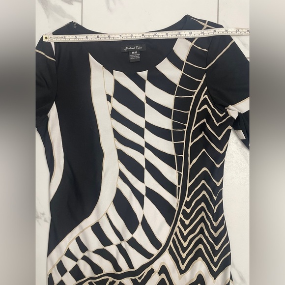Michael Tyler Black & White Abstract Patterned Long Sleeve Sheath Dress  Size M - Picture 13 of 13